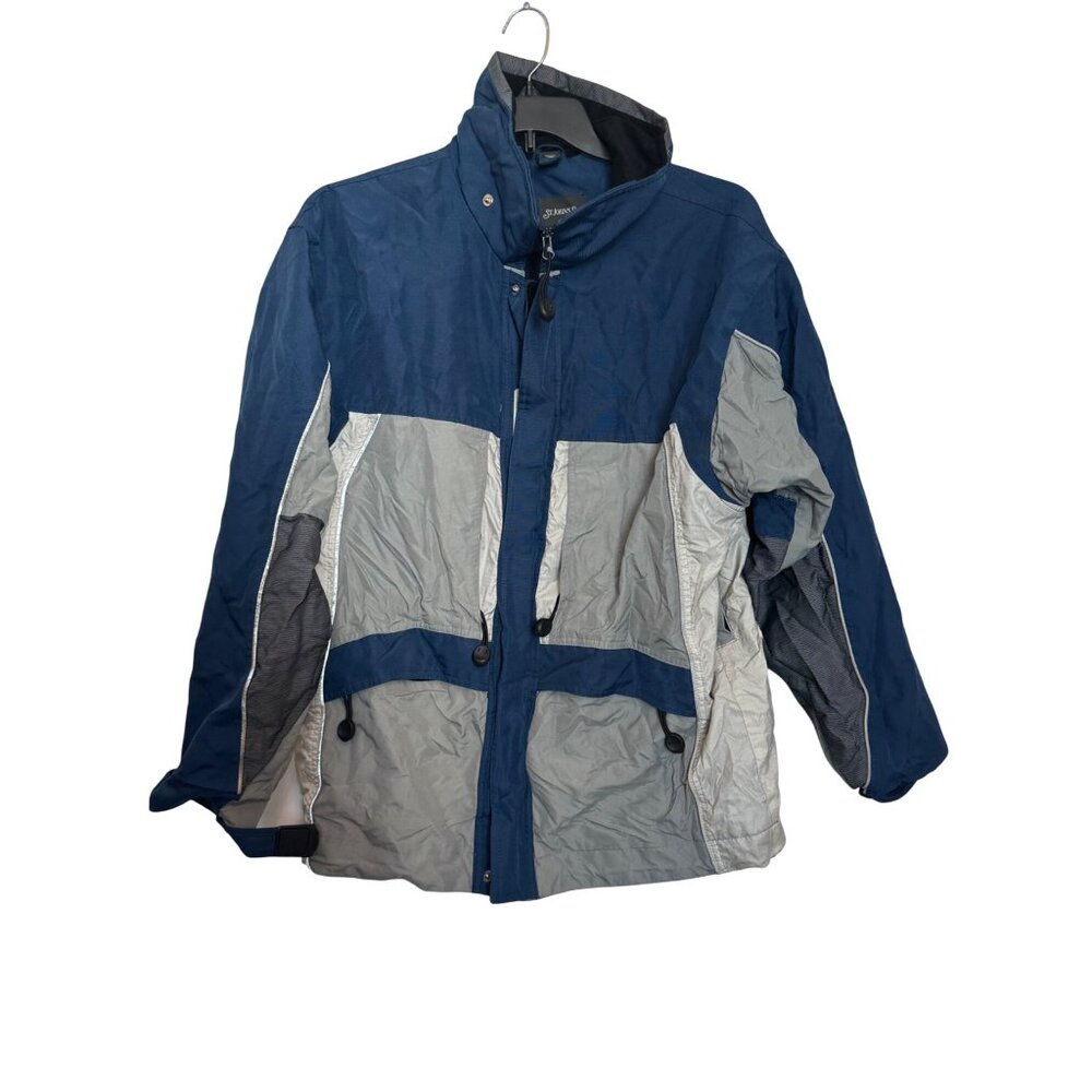 Vintage St. Johns Bay Colorblock Mens Jacket Small Blue/Gray Nylon Hooded Outdoo